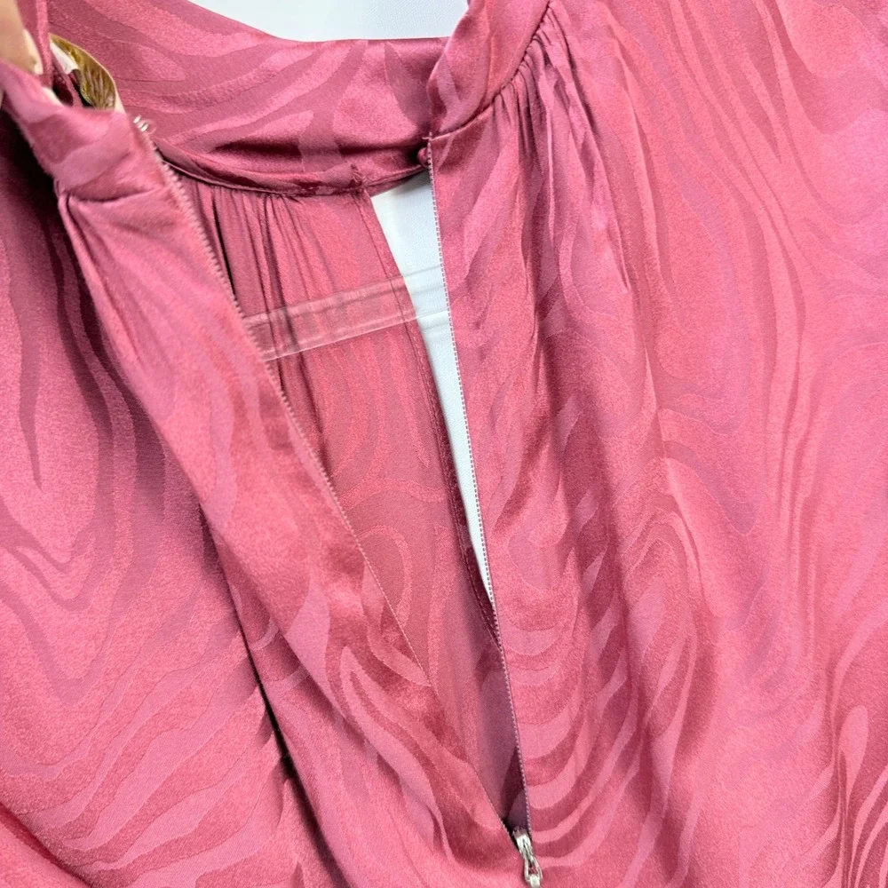 Rebecca Taylor Blouse Womens Small Pink Silk Blend Zebra Flutter Sleeve Top‎